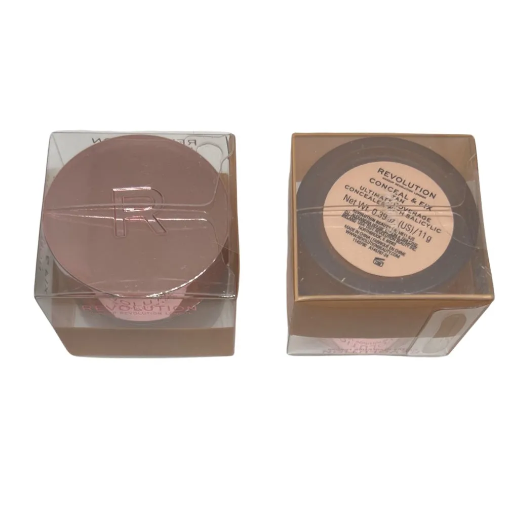 Pack of 2 Makeup Revolution Beauty Conceal & Fix Ultimate Coverage Concealer, Tan