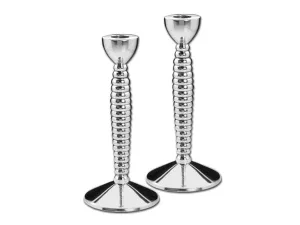 Pair of Elegant Aluminum Shabbat Candle Holders in gift Box