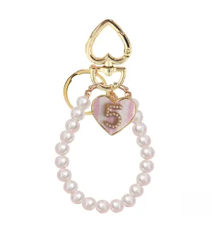 PINK HEART   PEARL KEYCHAIN