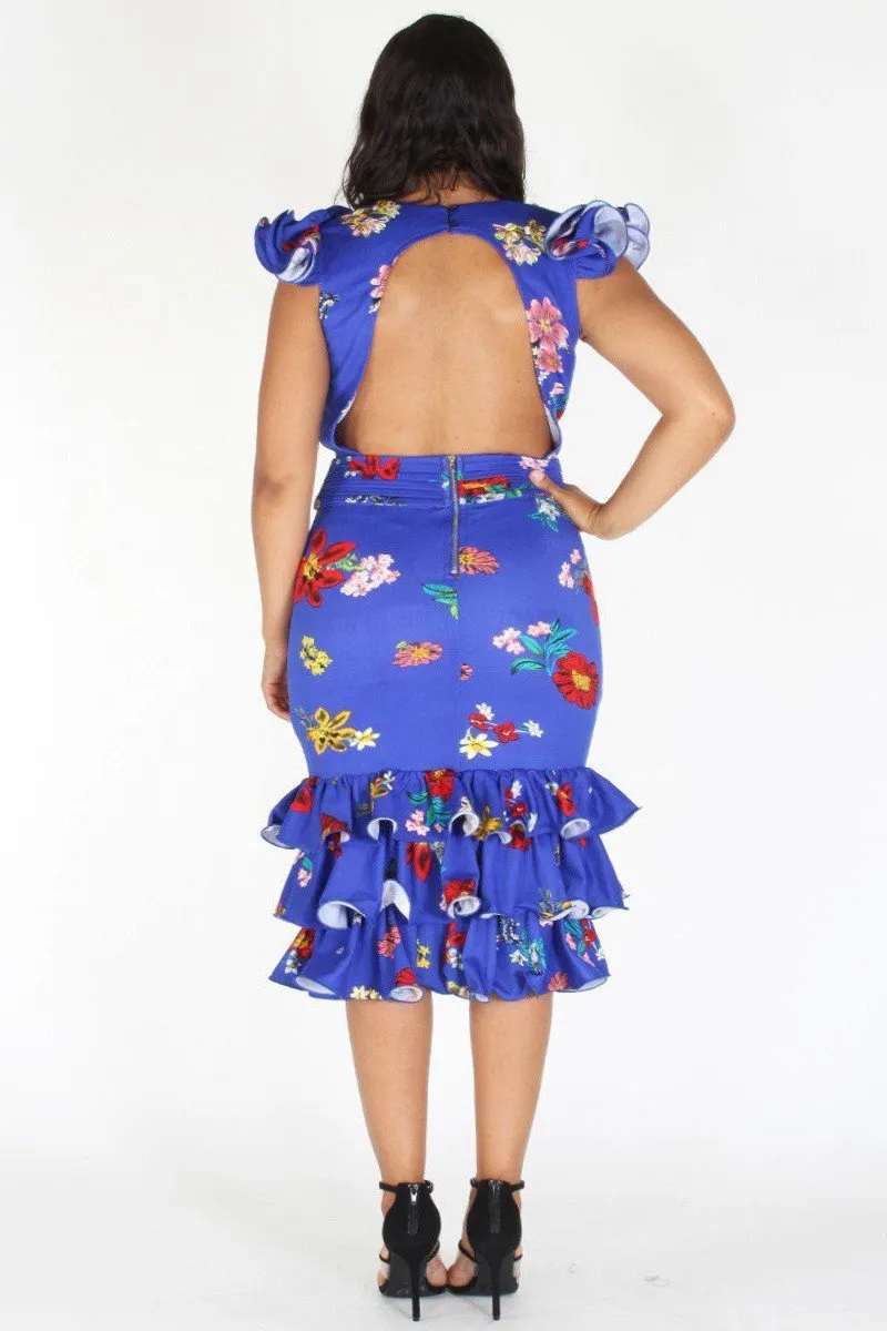 Plus Size Weekend Ruffle Floral Cap Sleeves Dress [PRE-ORDER 25% OFF]