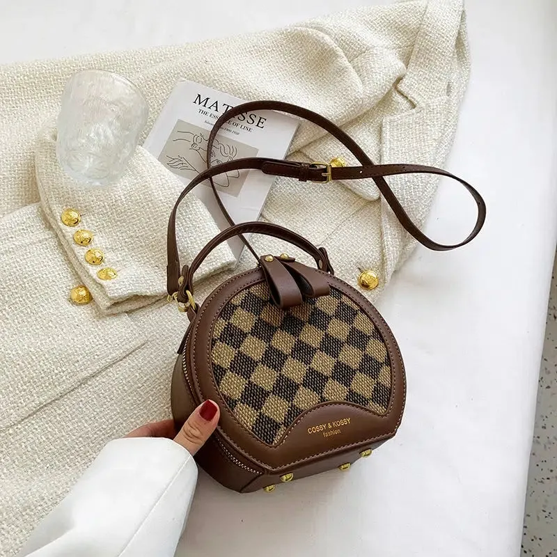 Plush Keychain Round Checkered Handbag