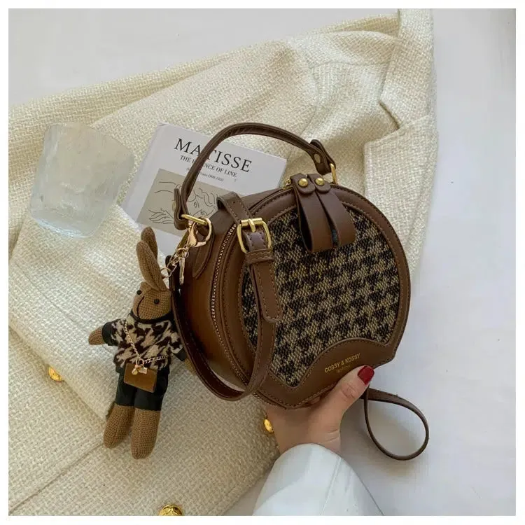 Plush Keychain Round Checkered Handbag