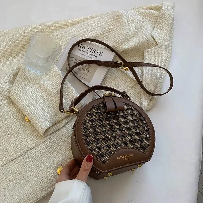 Plush Keychain Round Checkered Handbag