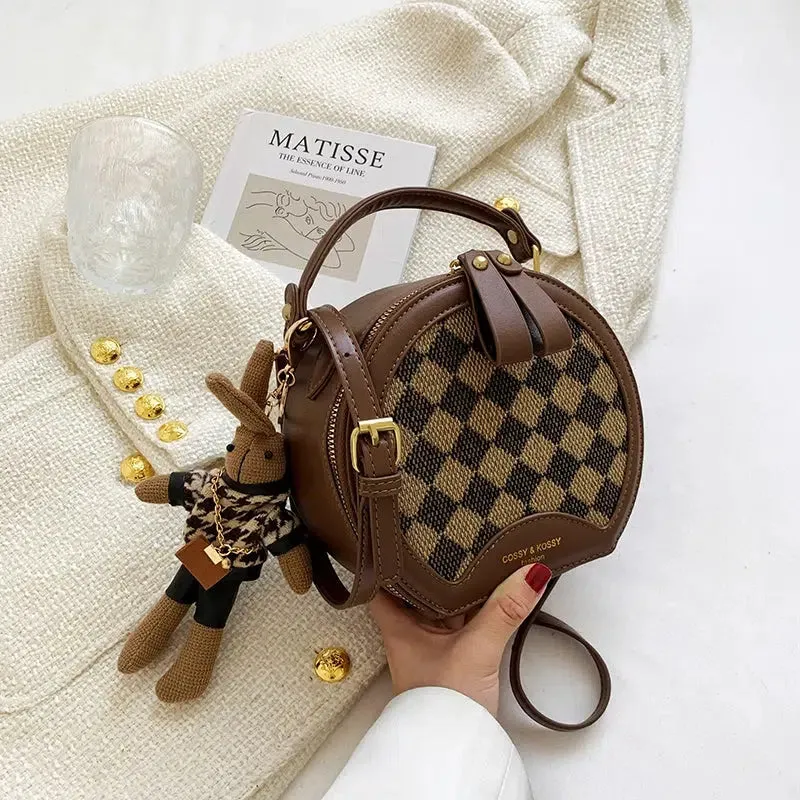 Plush Keychain Round Checkered Handbag