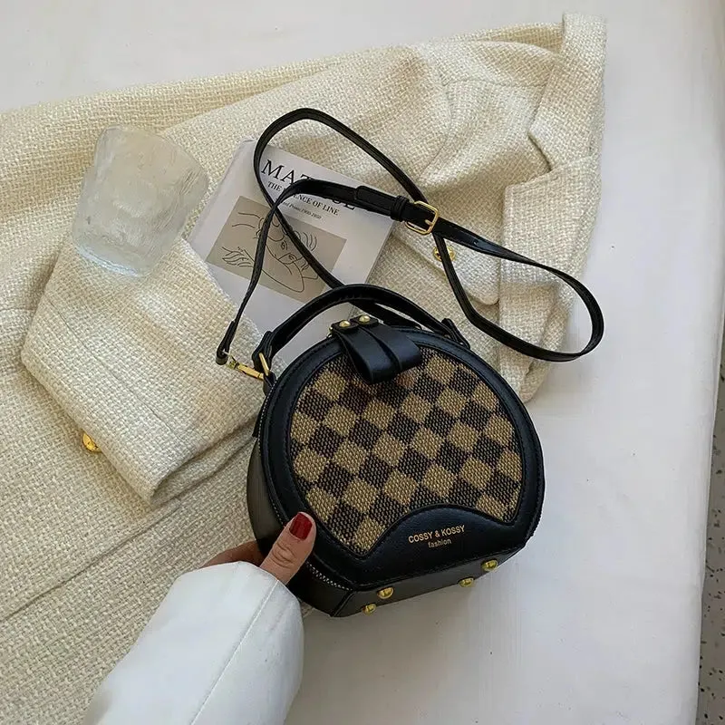 Plush Keychain Round Checkered Handbag