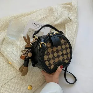 Plush Keychain Round Checkered Handbag