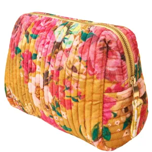 Powder Impressionist Floral Quilted Printed Velvet Wash Bag - Mustard