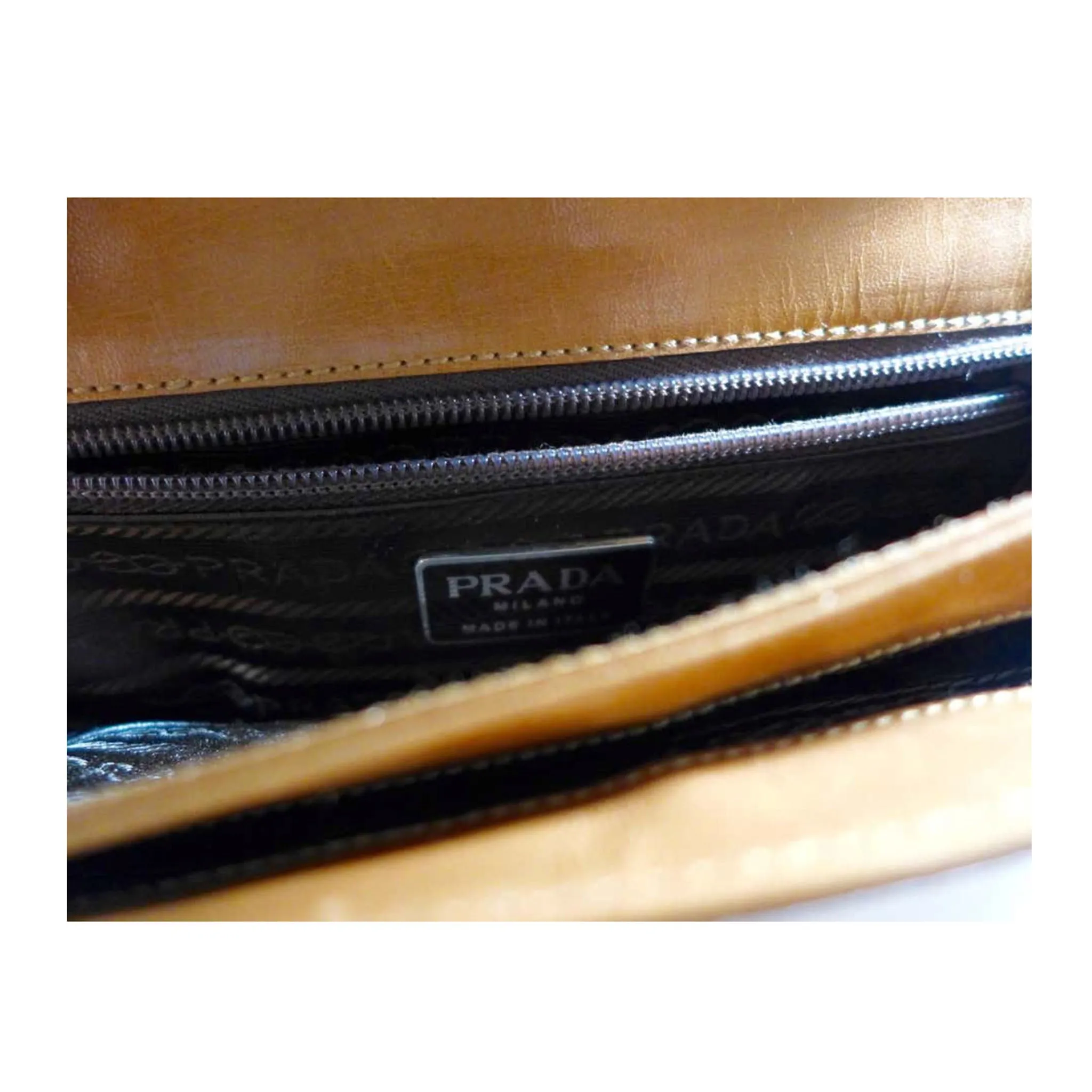 PRADA Brown Leather Stripe Handbag