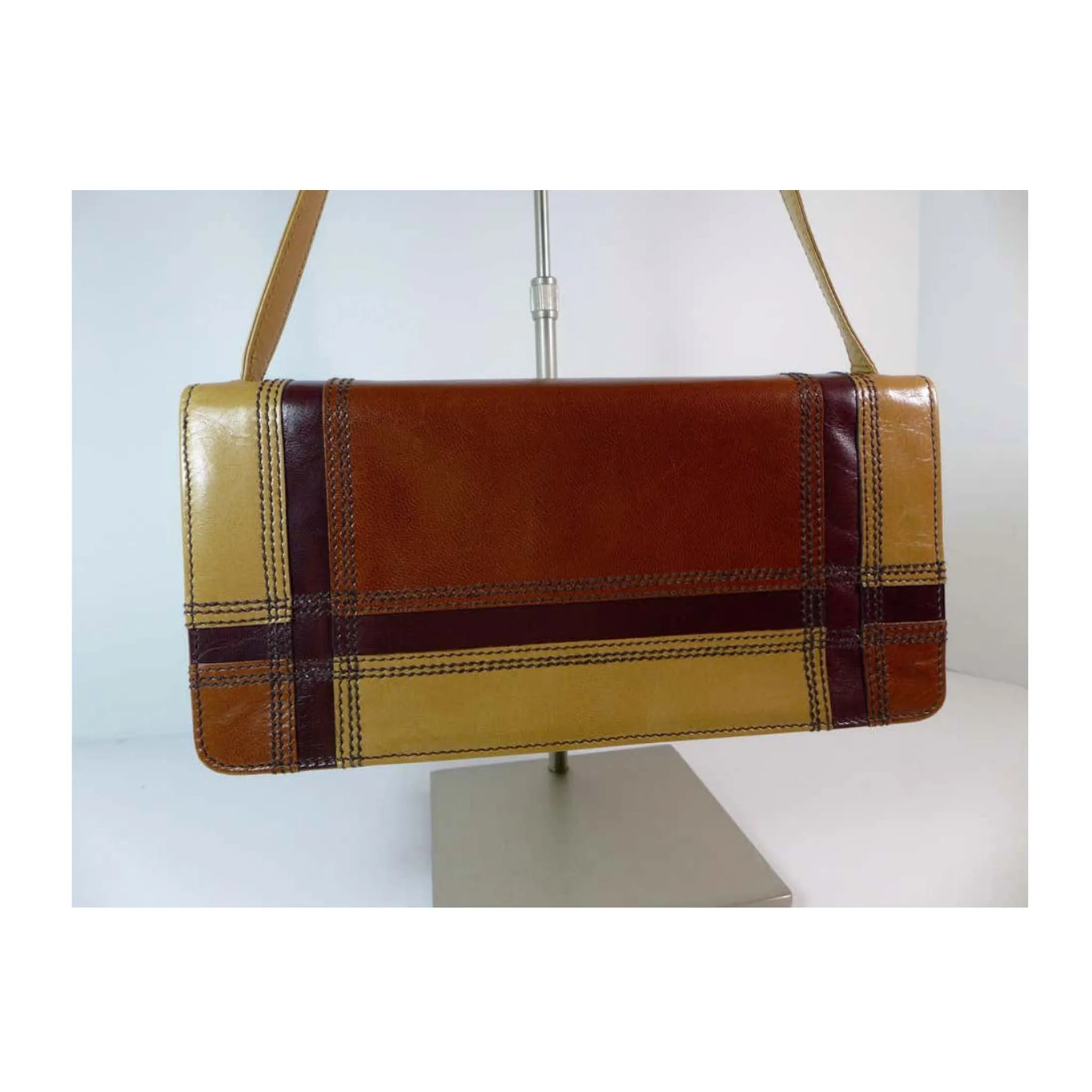 PRADA Brown Leather Stripe Handbag