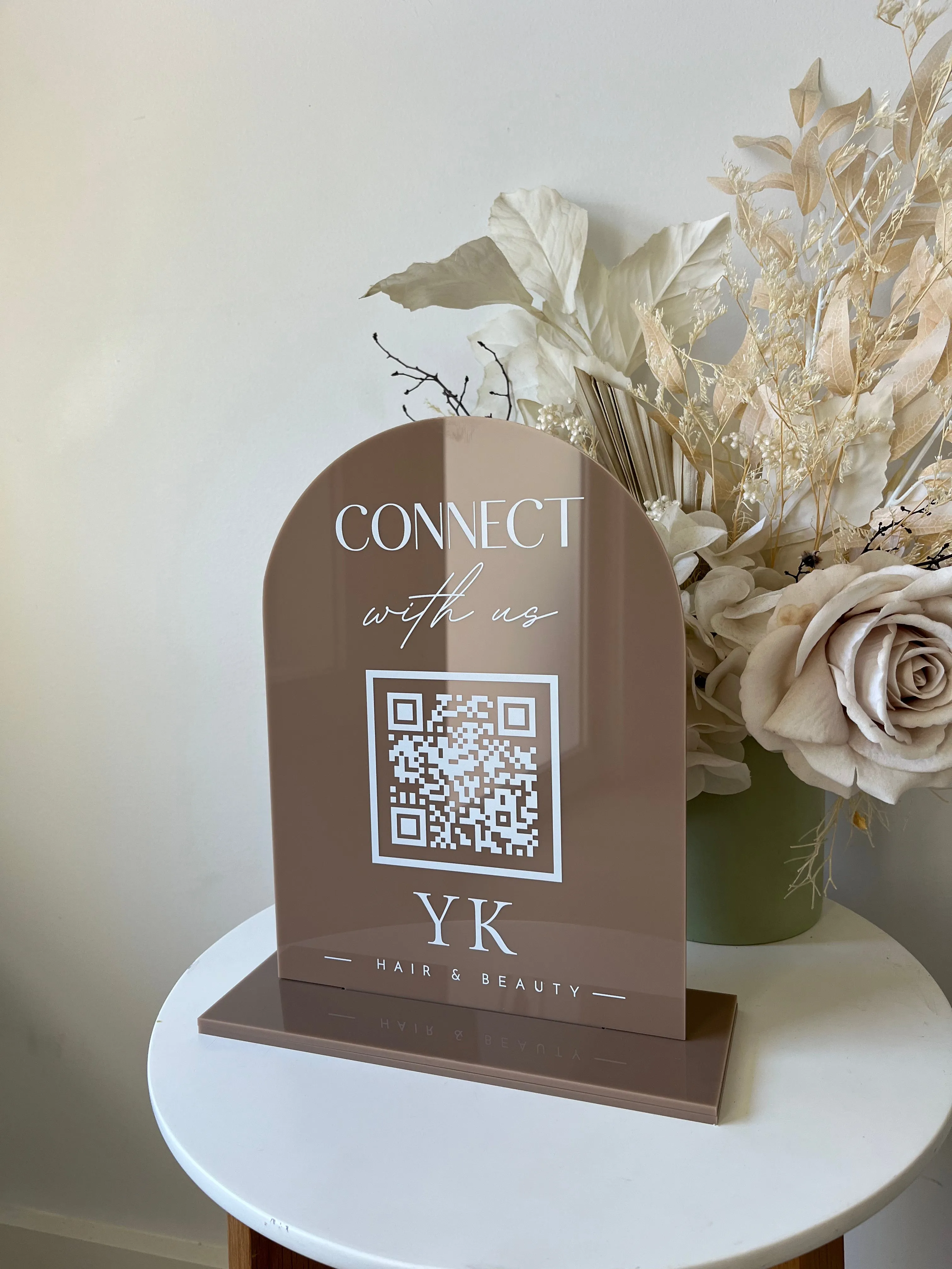 Printed Arch Connect with Us QR Sign   Logo
