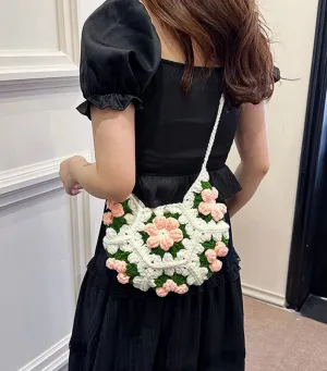Puff Flower Crocheted Crossbody - Two Colors