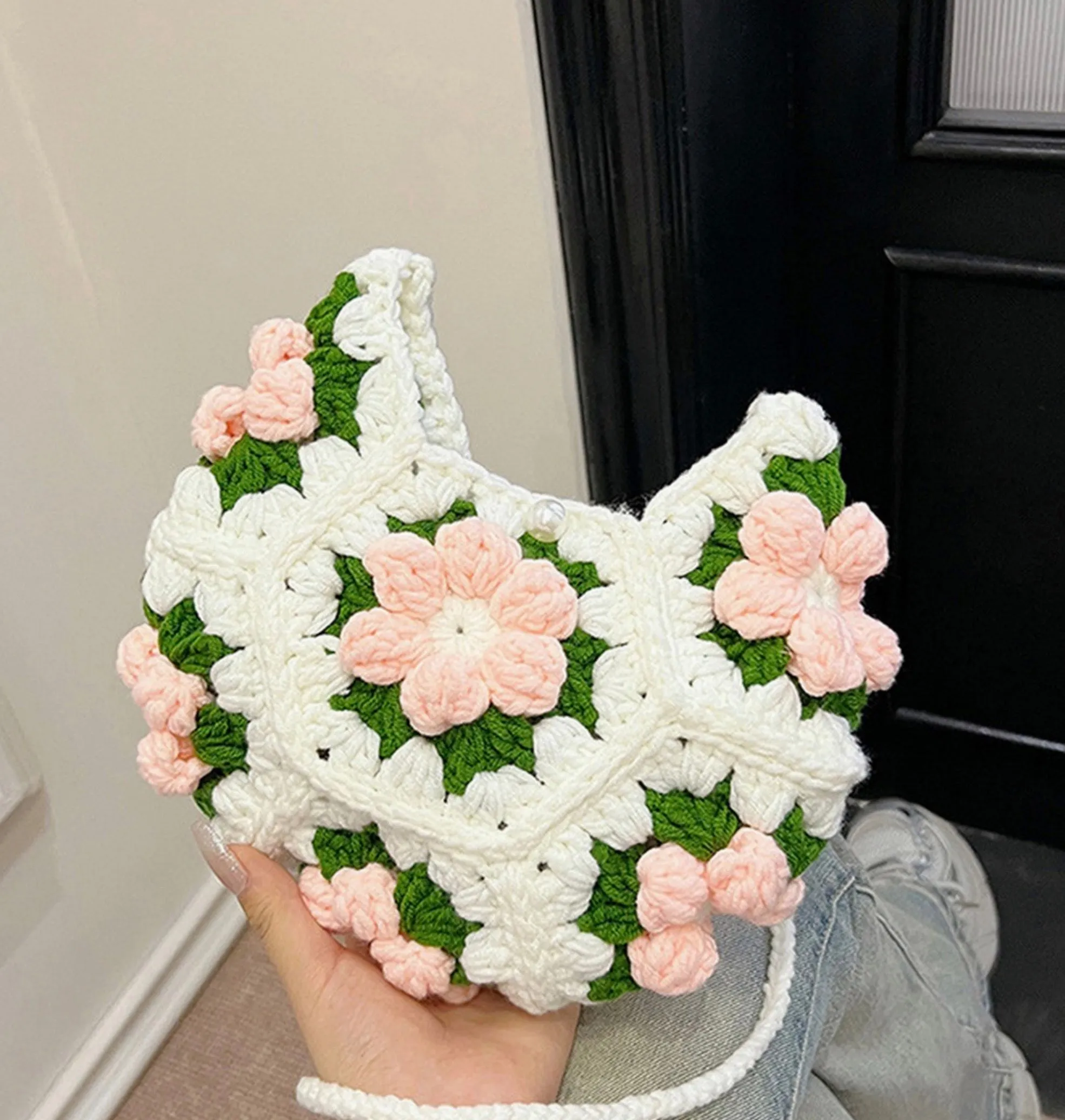Puff Flower Crocheted Crossbody - Two Colors
