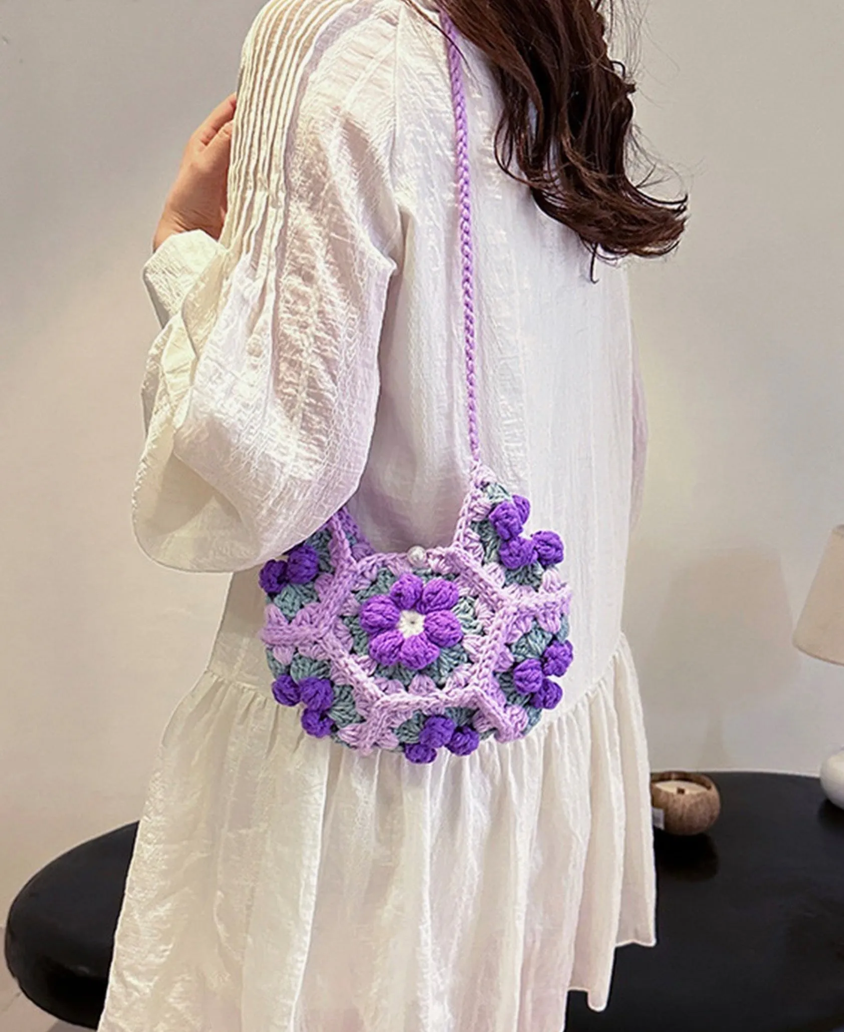 Puff Flower Crocheted Crossbody - Two Colors