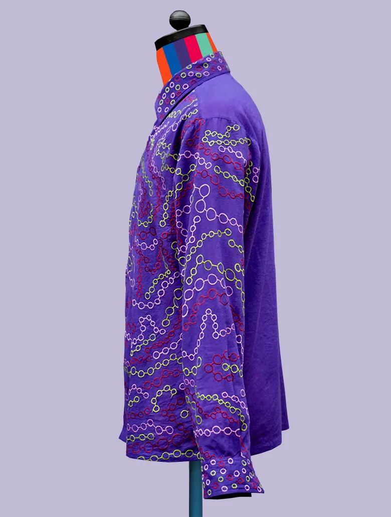Purple Cotton Shirt with Chain Link Embroidery