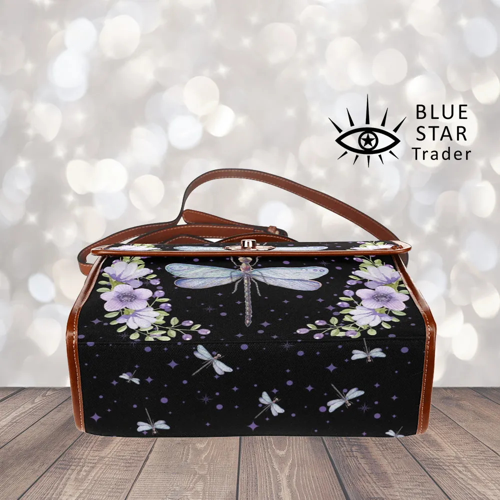 Purple Dragonfly Canvas Satchel bag, Cute Womens Purse Moon Phases