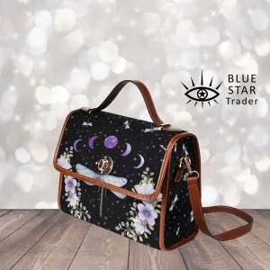 Purple Dragonfly Canvas Satchel bag, Cute Womens Purse Moon Phases
