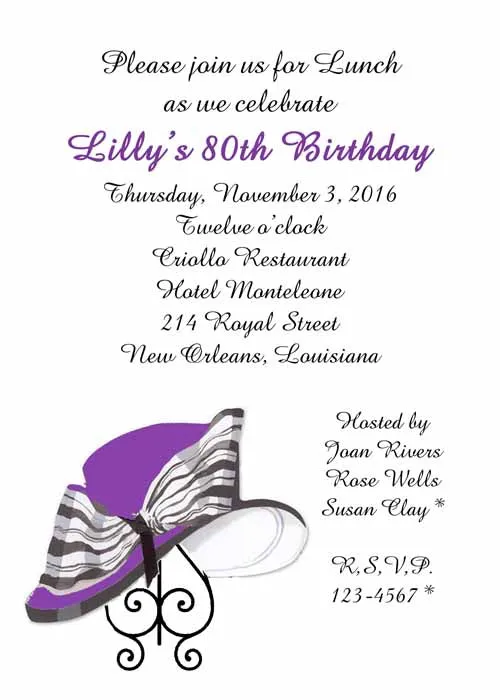 PURPLE HAT CUSTOM INVITATION