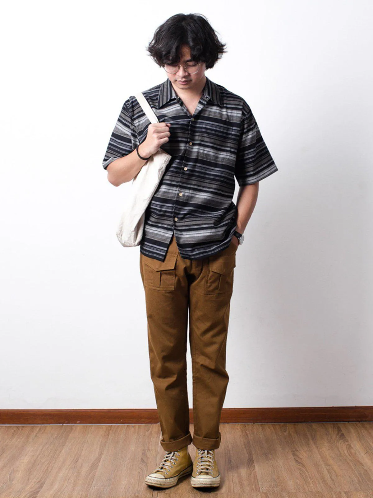 Qutn Weekend Shirt Black Grey Stripe