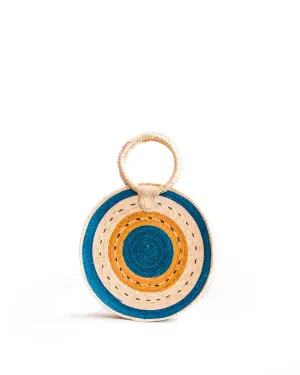 Rattan Circle Straw Bag - blue
