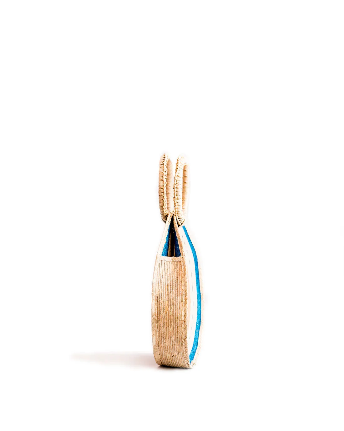 Rattan Circle Straw Bag - blue