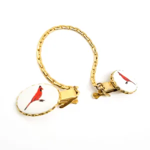 Red Cardinal vintage gold toned bird watcher sweater clips sweater gaurd
