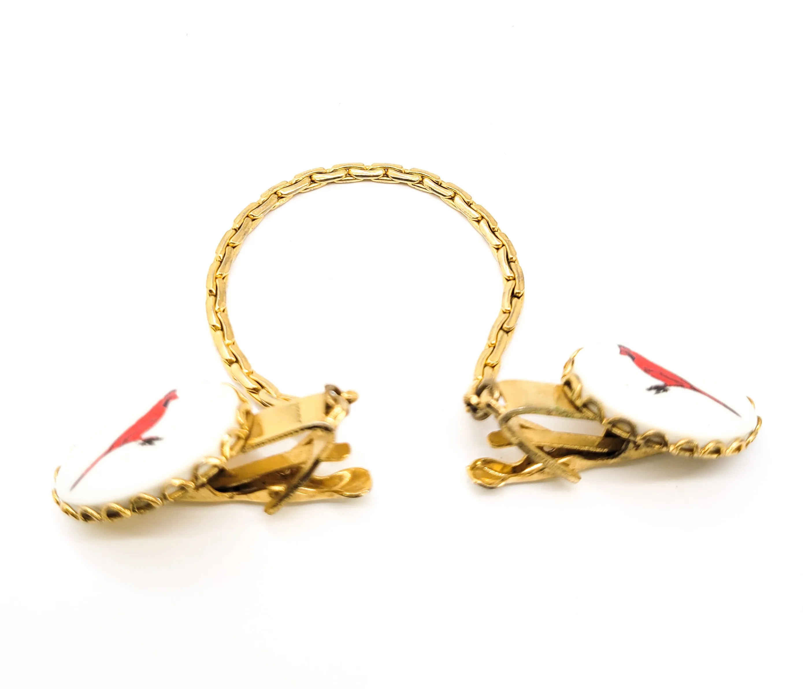 Red Cardinal vintage gold toned bird watcher sweater clips sweater gaurd