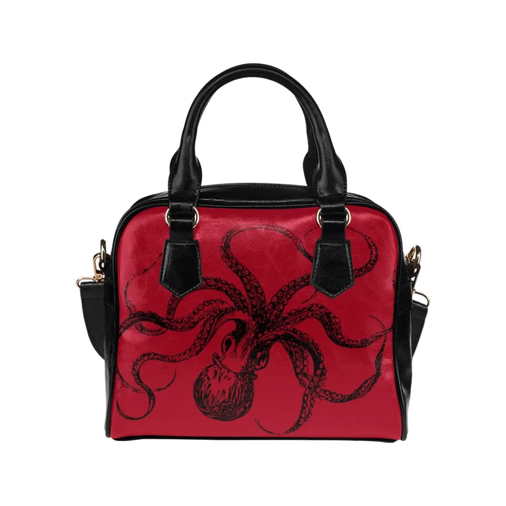 Red Octopus Purse, Goth Bowler Bag