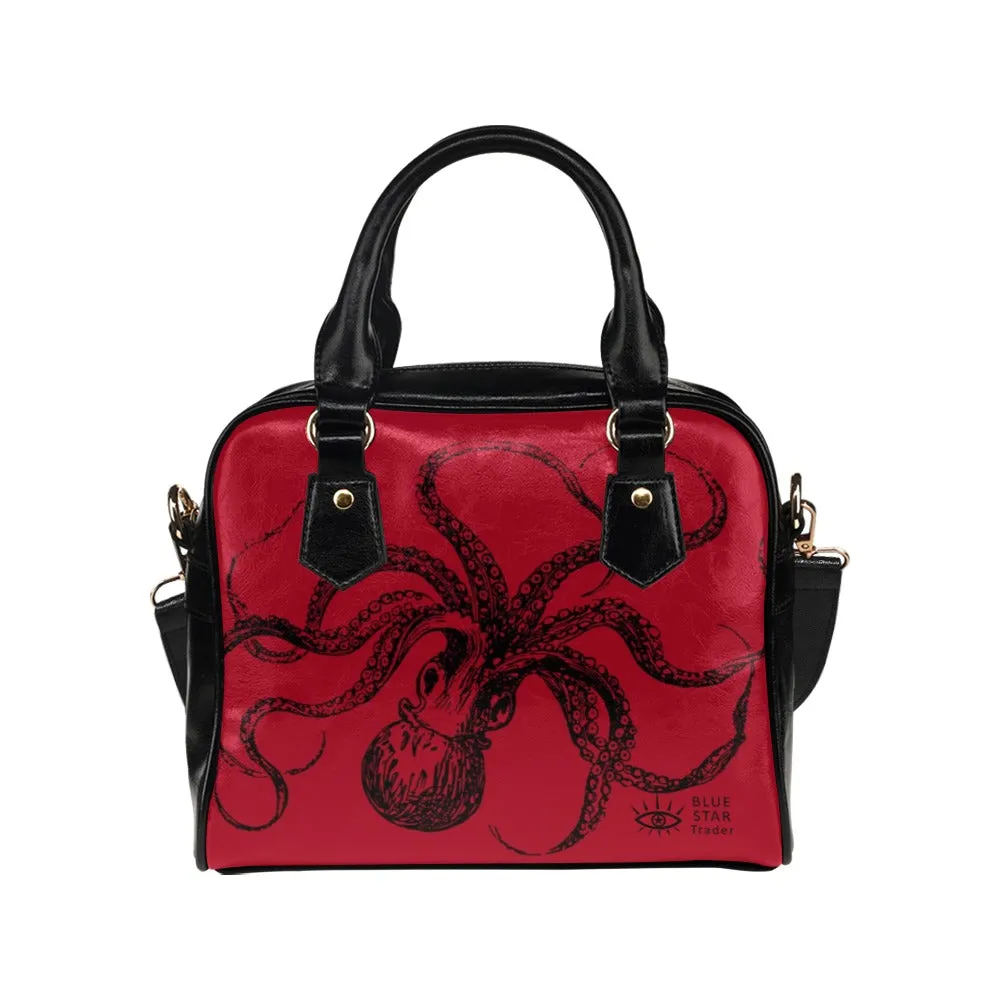 Red Octopus Purse, Goth Bowler Bag