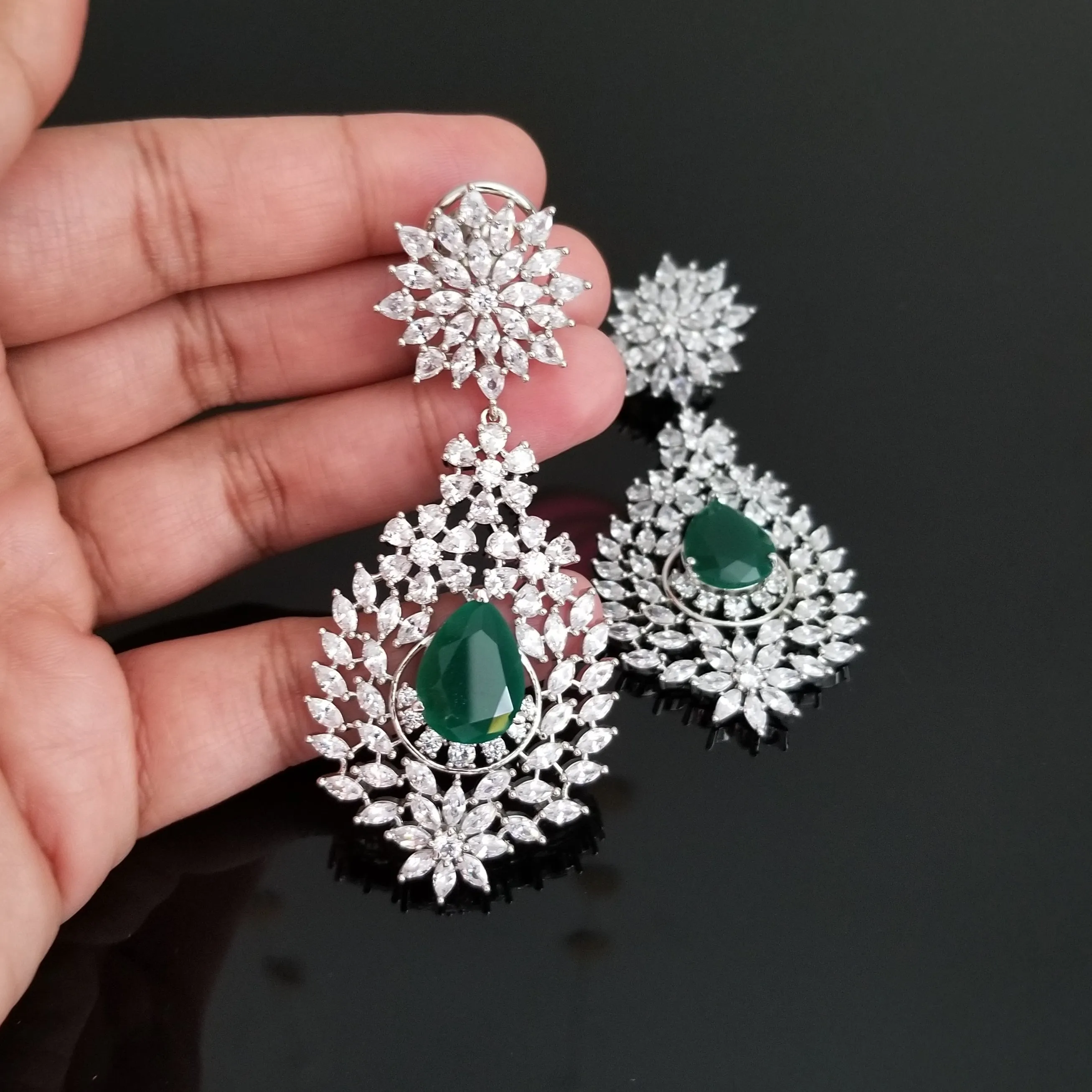 Reserved For Dhami American Diamond Designer Earrings DT19