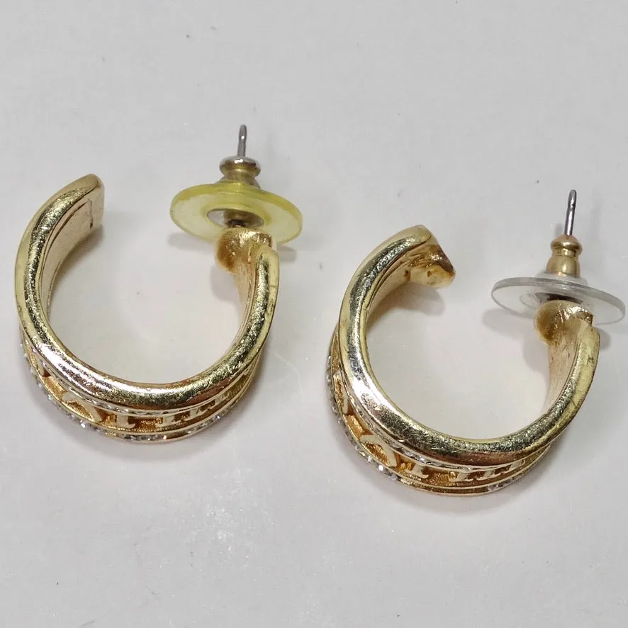 Rhinestone Gold Plated Roman Numeral Hoop Earrings