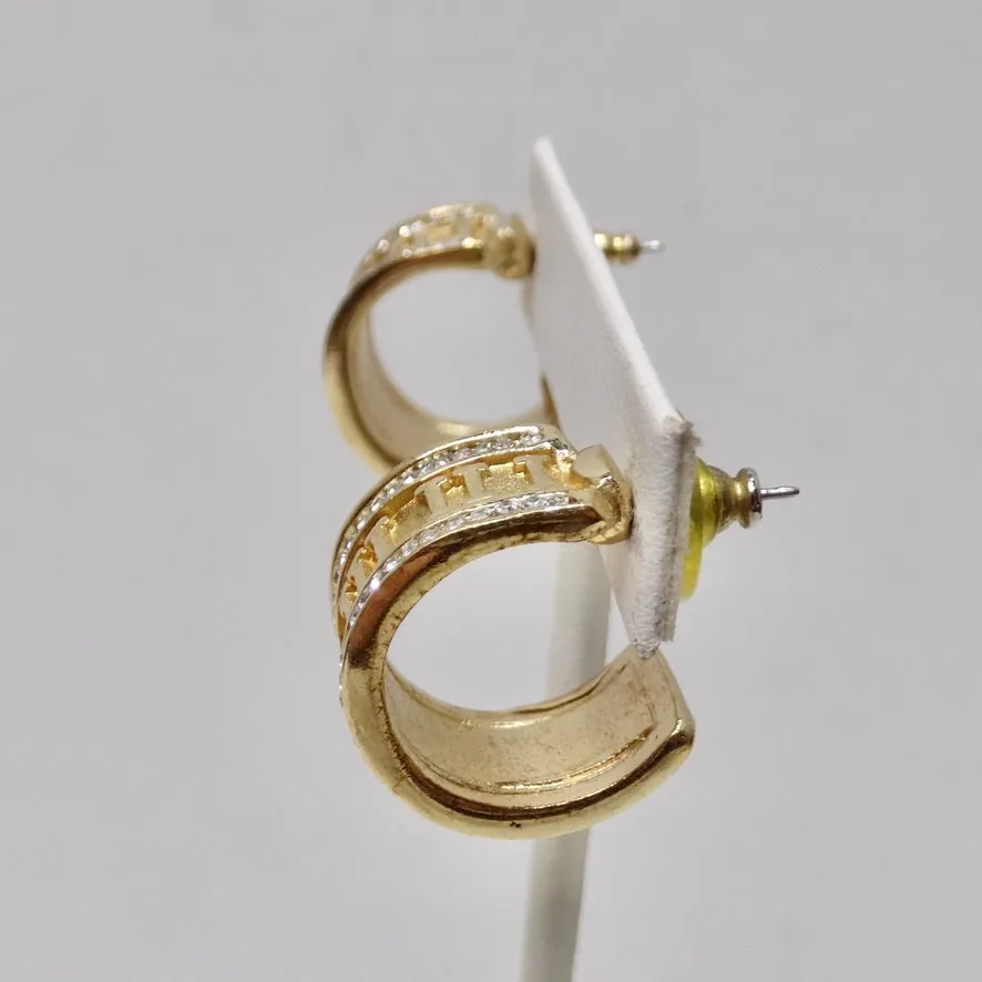 Rhinestone Gold Plated Roman Numeral Hoop Earrings