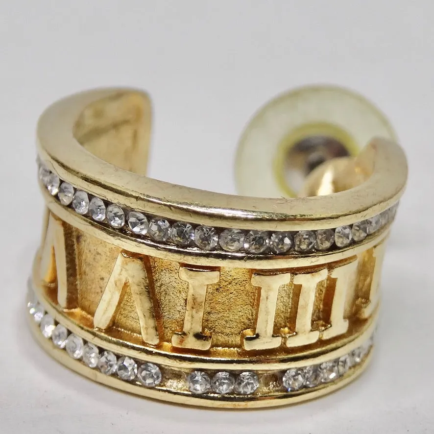 Rhinestone Gold Plated Roman Numeral Hoop Earrings