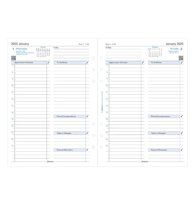 Ricambio Agenda Filofax Giornaliera Business A5 con Appuntamenti 2025