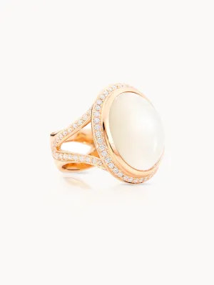 Ring CUSHION large Moonstone sand with Diamond Pavé sand Moonstone