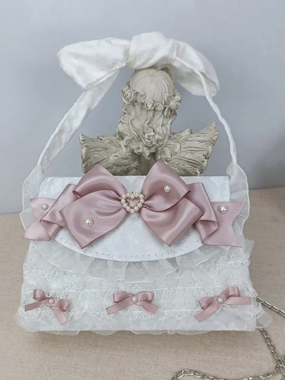 ROCOCO Style Lolita Handbag Cameo Pink PU Leather Chains Ruffles Bow Handbag Lolita Accessories