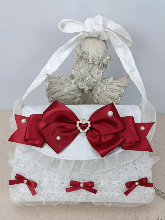 ROCOCO Style Lolita Handbag Cameo Pink PU Leather Chains Ruffles Bow Handbag Lolita Accessories