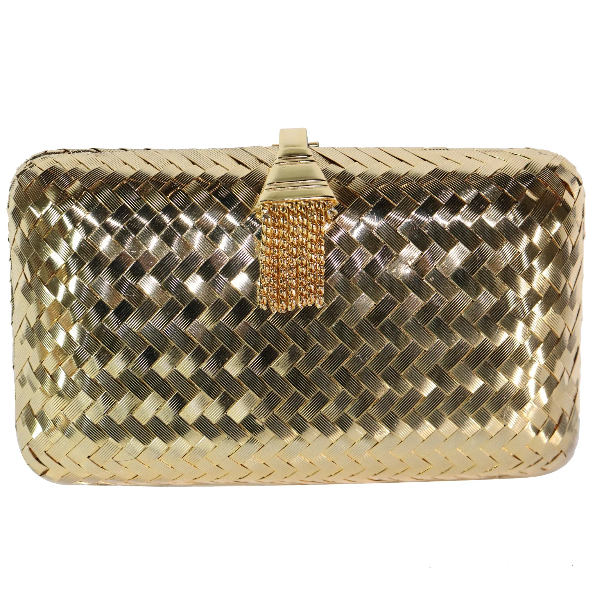 Rodo Golden Minaudière Handbag with Shoulder Chain