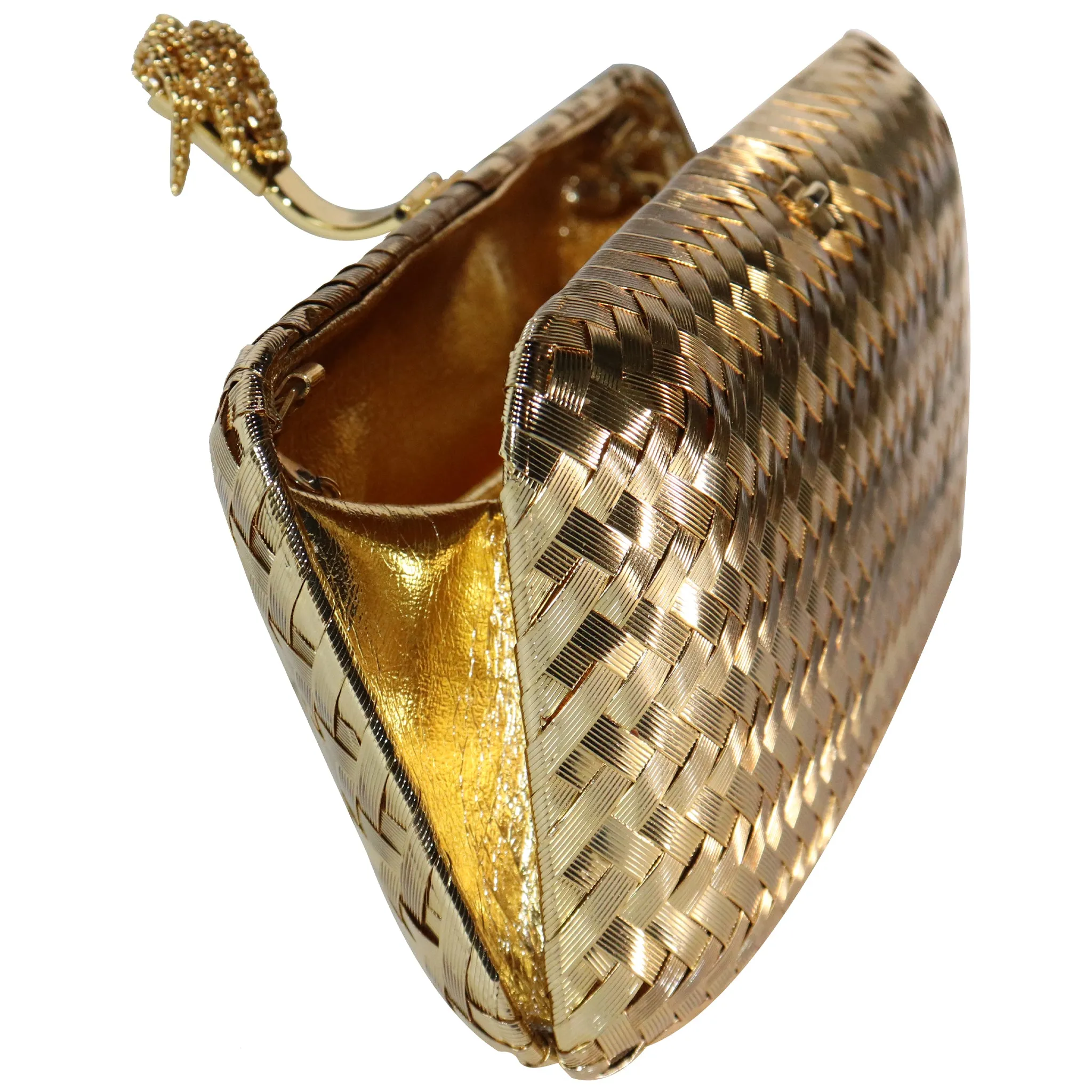 Rodo Golden Minaudière Handbag with Shoulder Chain