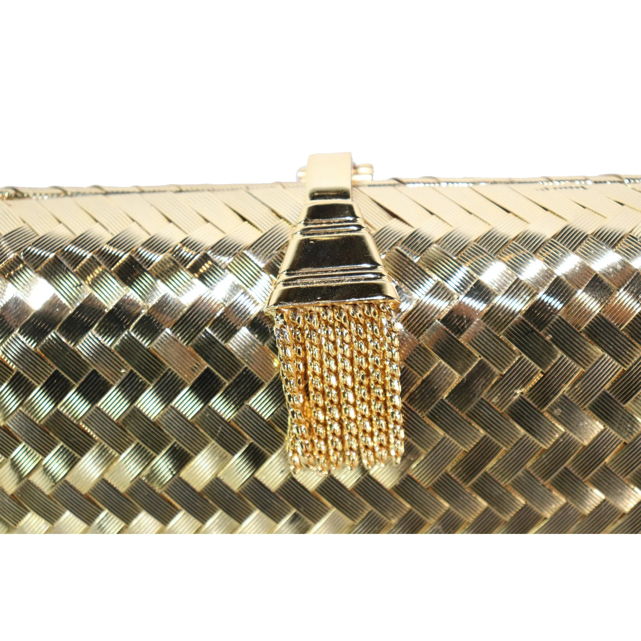 Rodo Golden Minaudière Handbag with Shoulder Chain