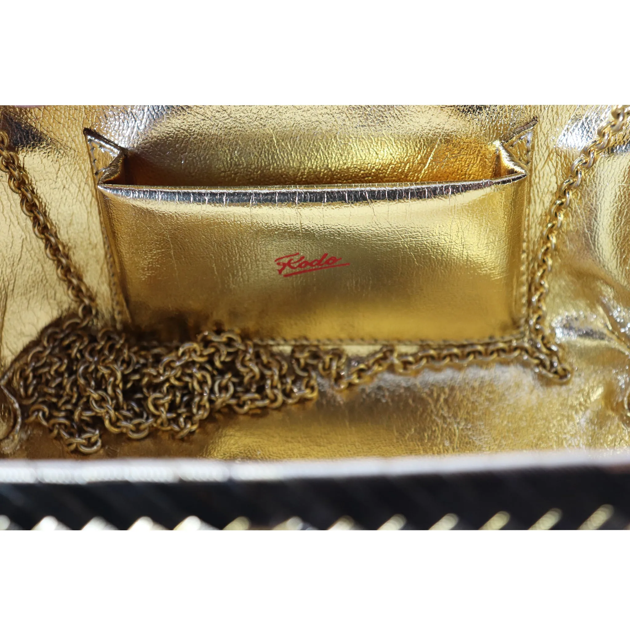 Rodo Golden Minaudière Handbag with Shoulder Chain