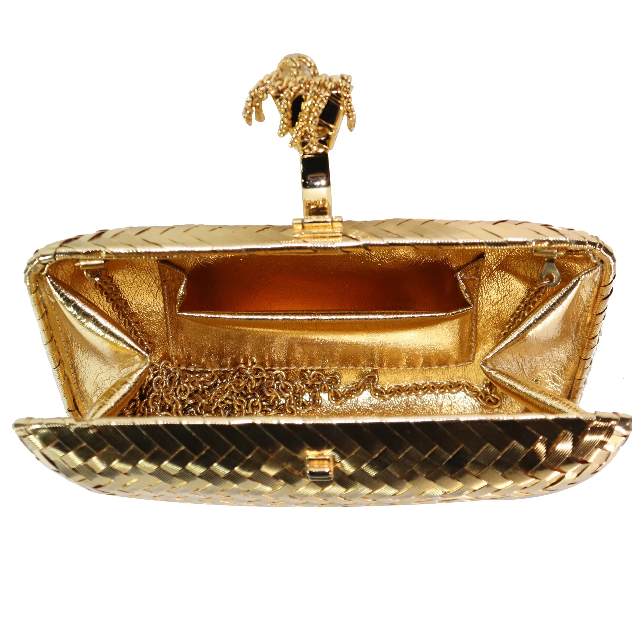 Rodo Golden Minaudière Handbag with Shoulder Chain
