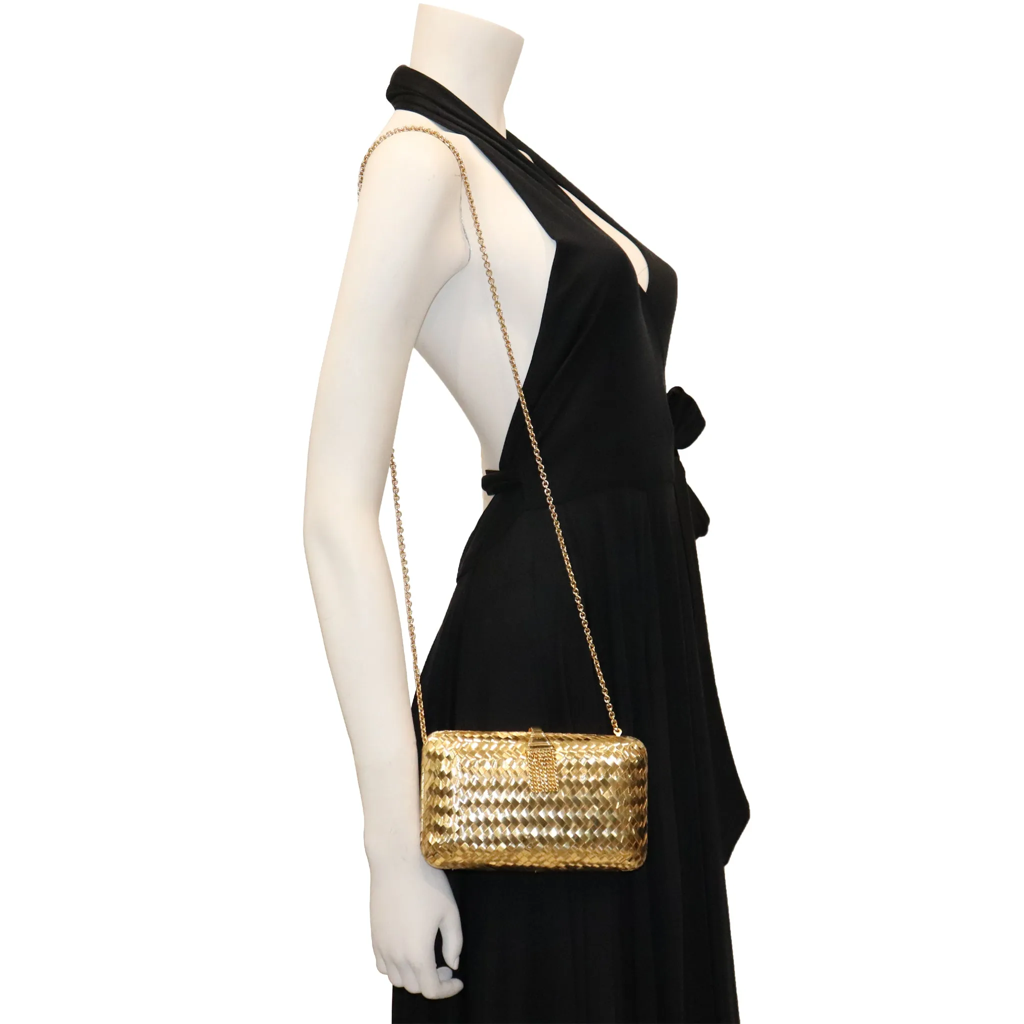 Rodo Golden Minaudière Handbag with Shoulder Chain