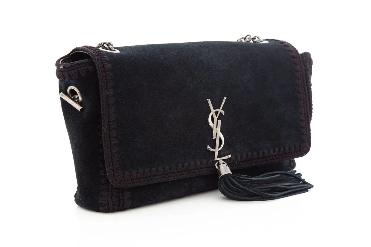 Saint Laurent Black Suede Kate Handbag with Tassel Detail