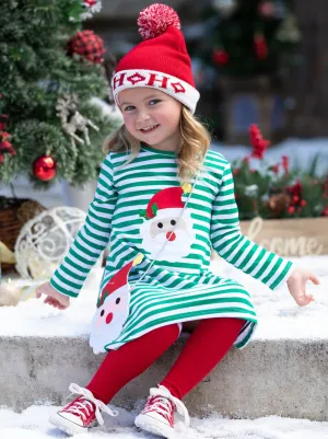 Santa Striped Pocket Dress, Purse And Socks Set