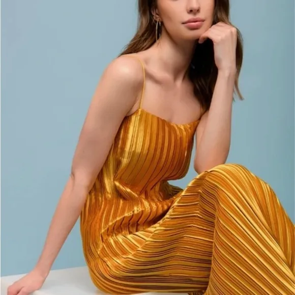 Satin Pleated Midi Length Slip Dress