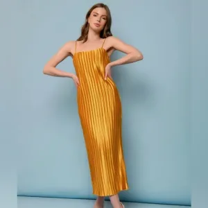 Satin Pleated Midi Length Slip Dress