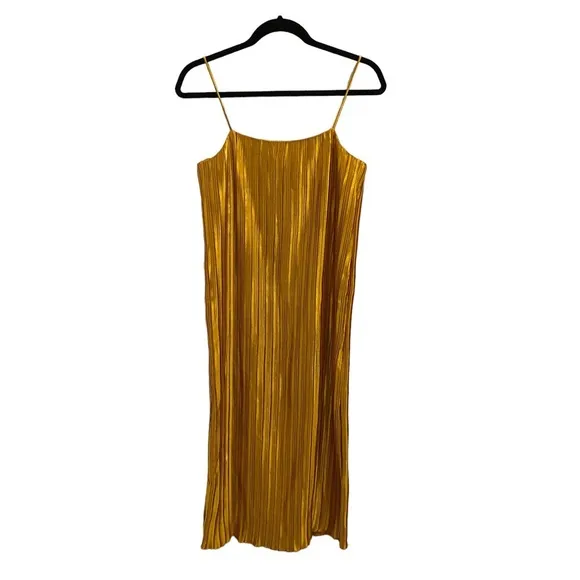 Satin Pleated Midi Length Slip Dress