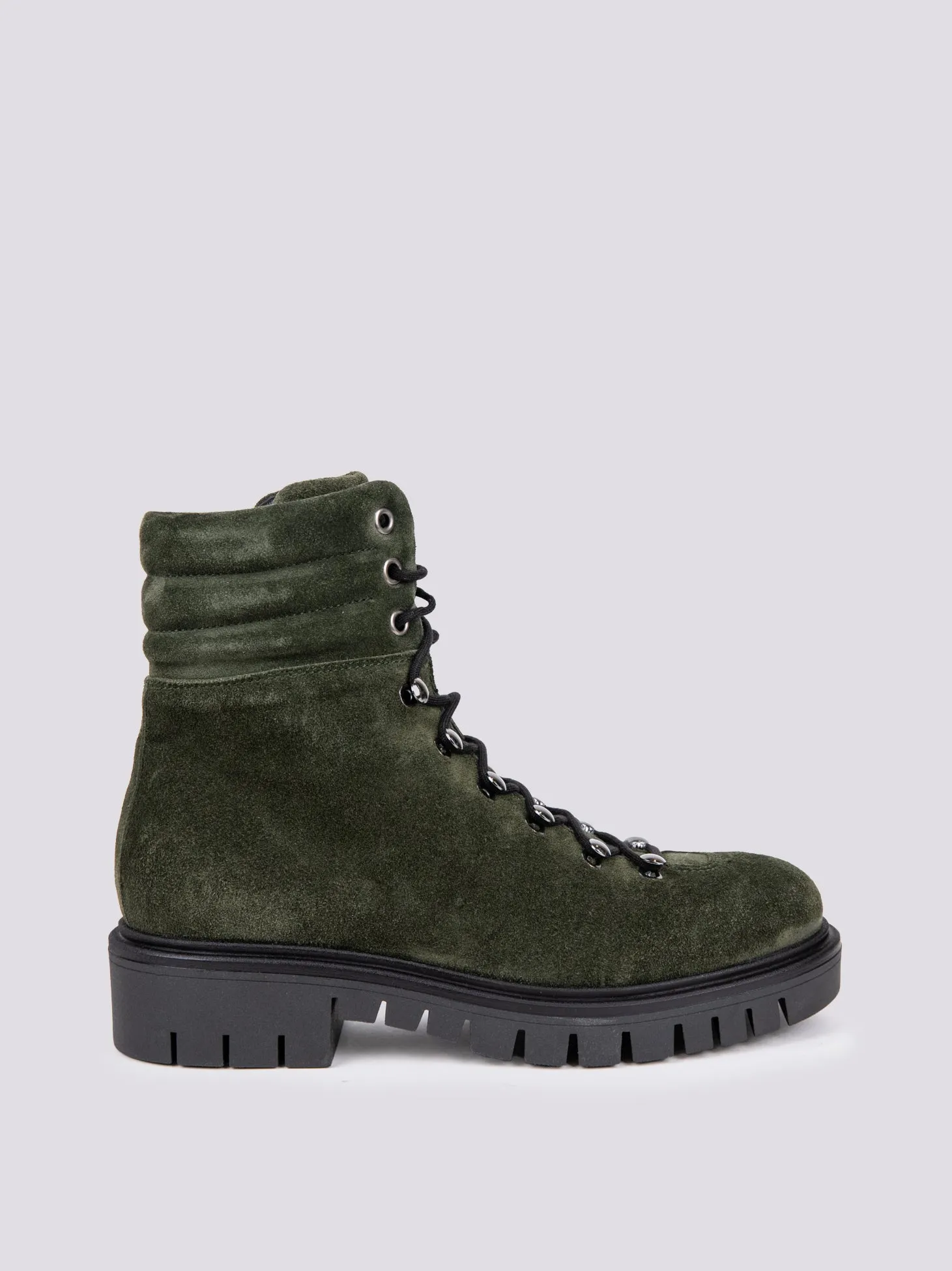 SCARPONCINO ALTO CON ALLACCIO TREKKING IN CAMOSCIO VERDE MILITARE