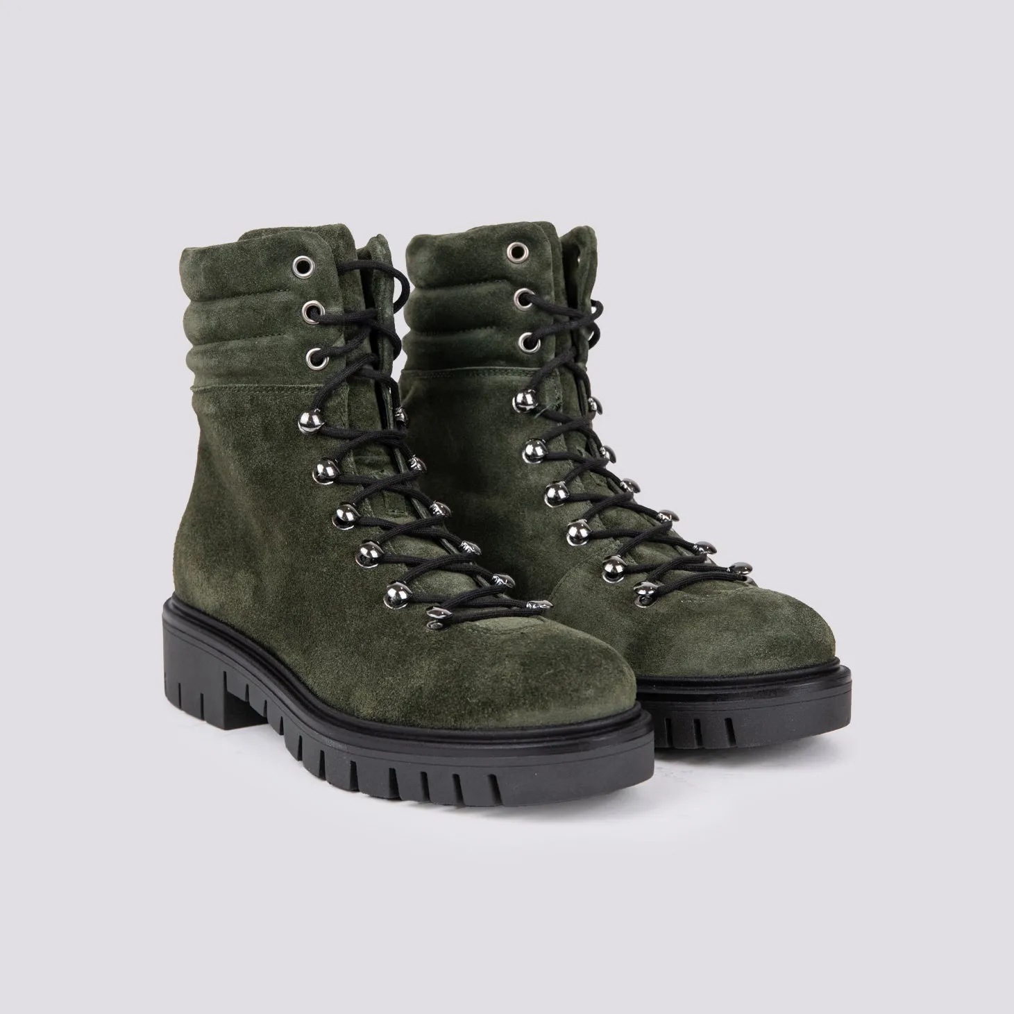 SCARPONCINO ALTO CON ALLACCIO TREKKING IN CAMOSCIO VERDE MILITARE