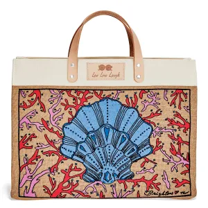 Seashell East West Burlap Tote H10043